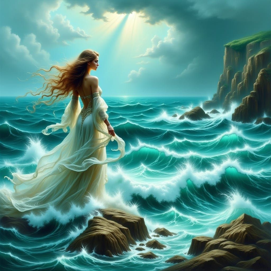 Ethereal Turquoise Landscape with a Lone Figure