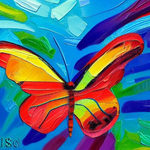 Colorful Butterfly in Expressionist Oil Painting Style