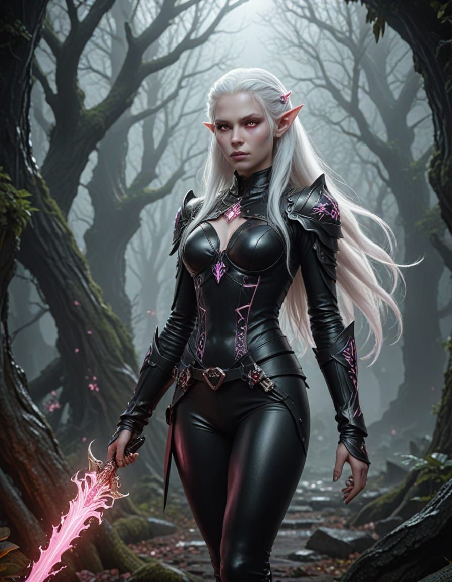 Albino Elf with Glowing Eyes in Digital Painting