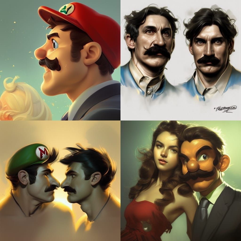 Hyperdetailed Portrait of Luigi and Mario