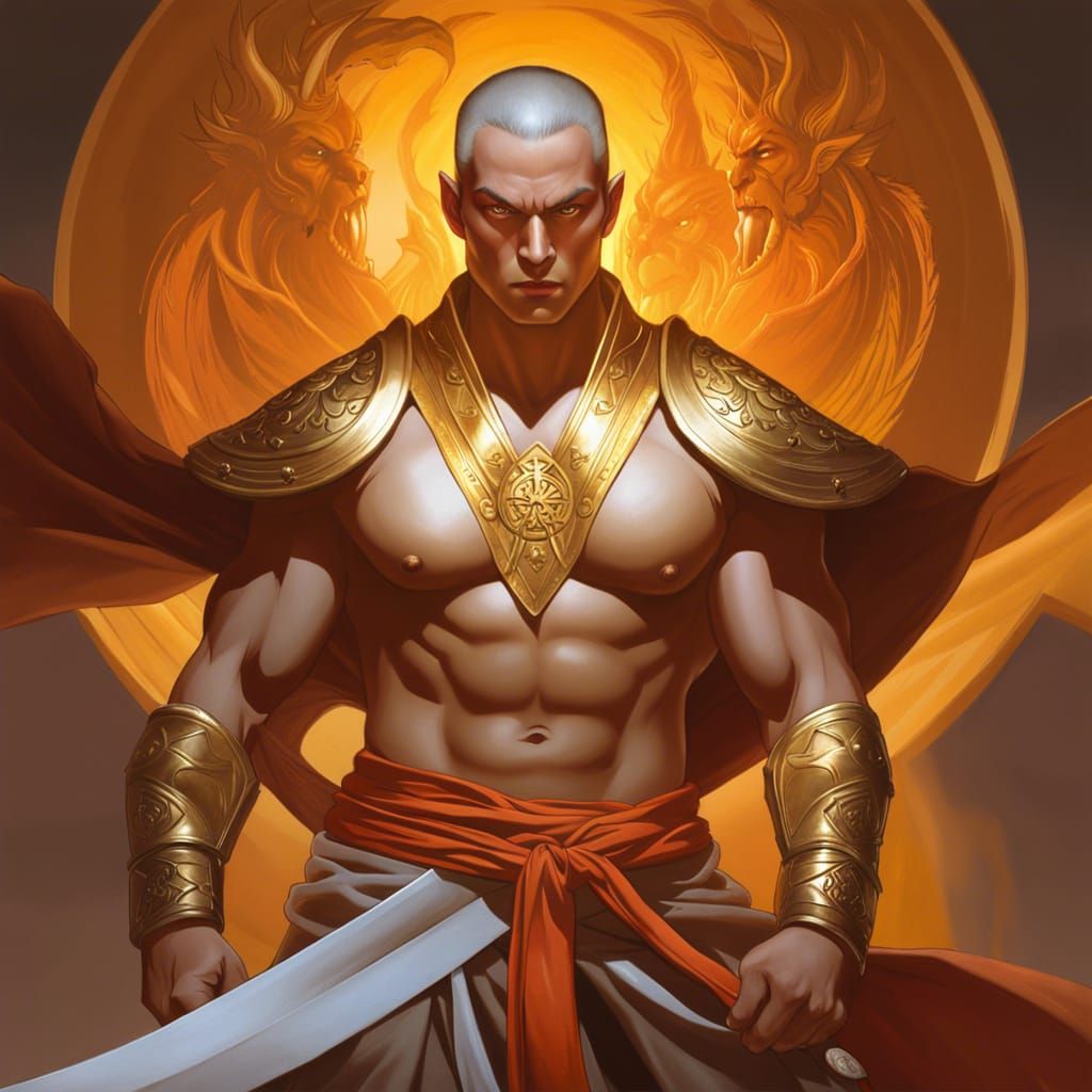 Celestial Warrior-Monk in Hyperdetailed Digital Art