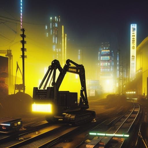 Steelpunk Construction Equipment in Vaporwave Style