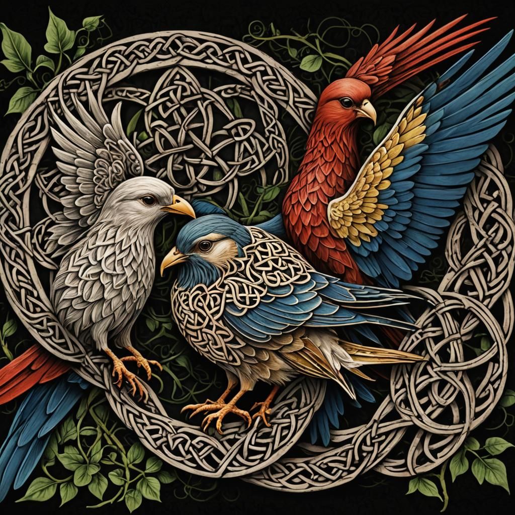 Jesus Christ with Birds and Celtic Knotwork