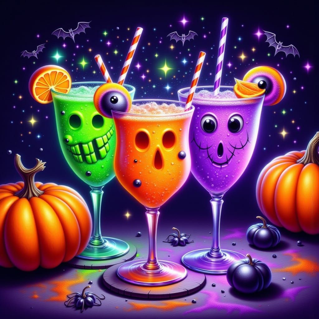 Whimsical Halloween Bubbly Drinks in Ethereal Glow