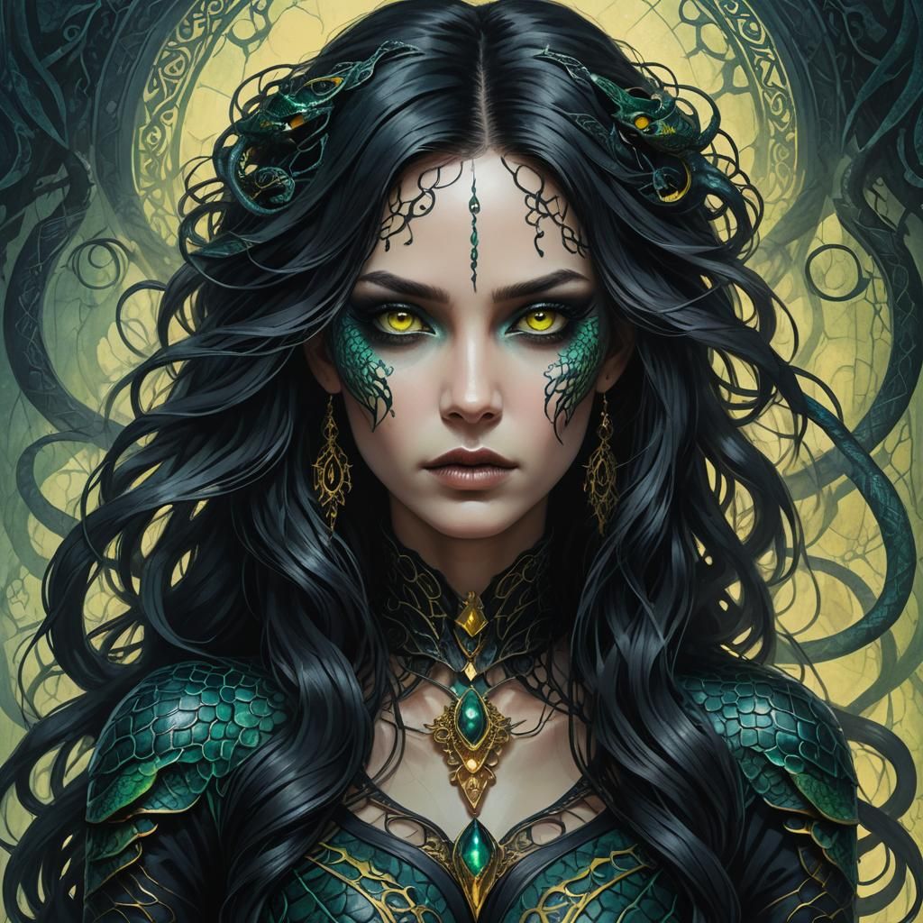 Captivating Snake Woman Portrait in Dark Fantasy Style