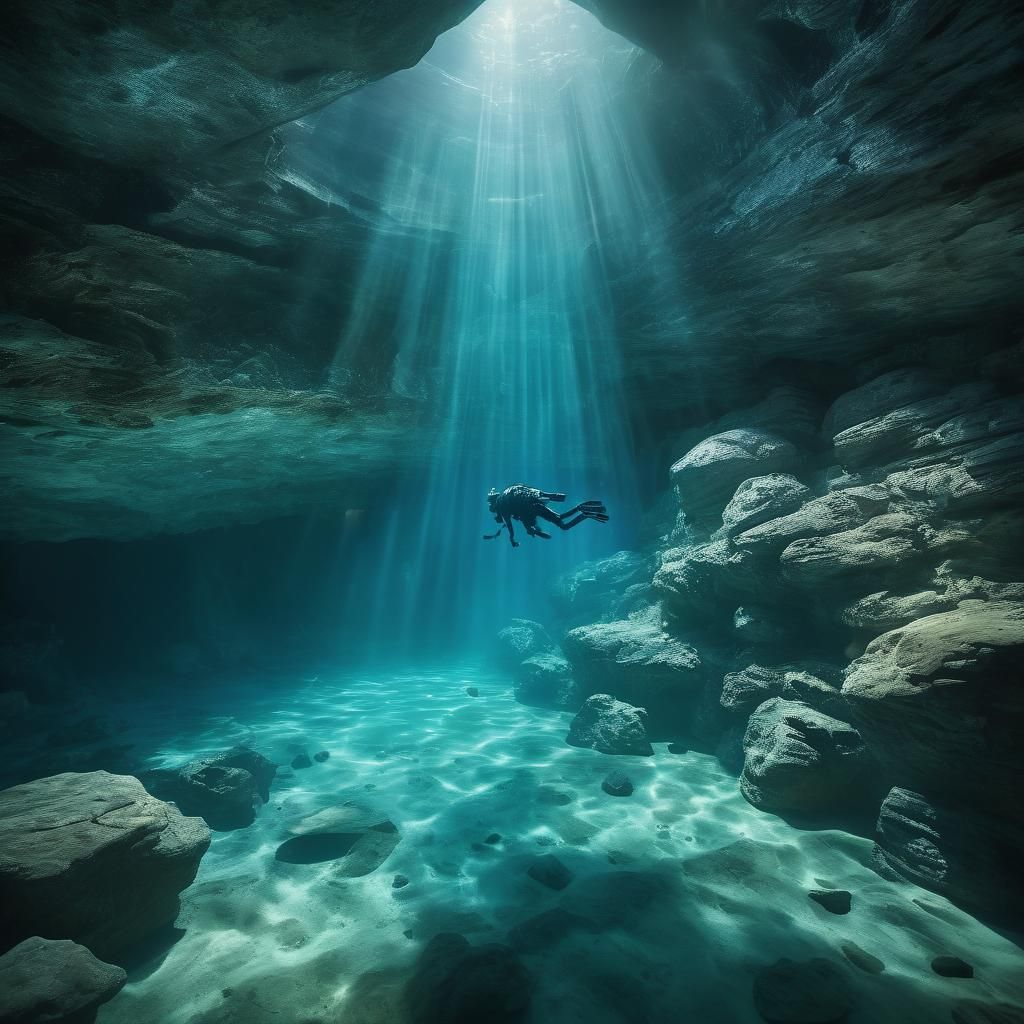 Underwater Cave Explorer in Cinematic Lighting