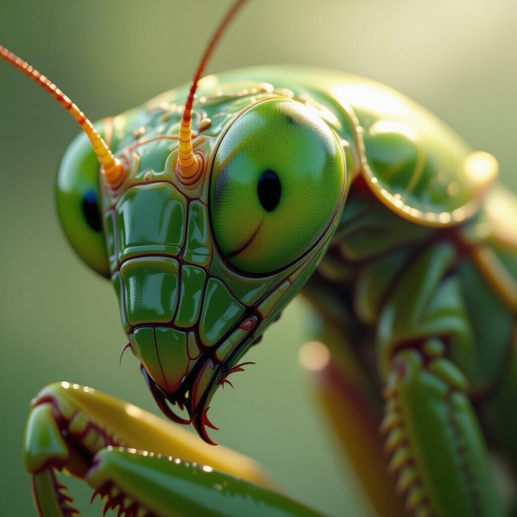 Hyperrealistic Praying Mantis Head Close-Up
