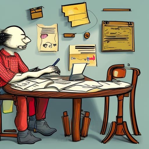 Comical Caricature of Student in Classroom