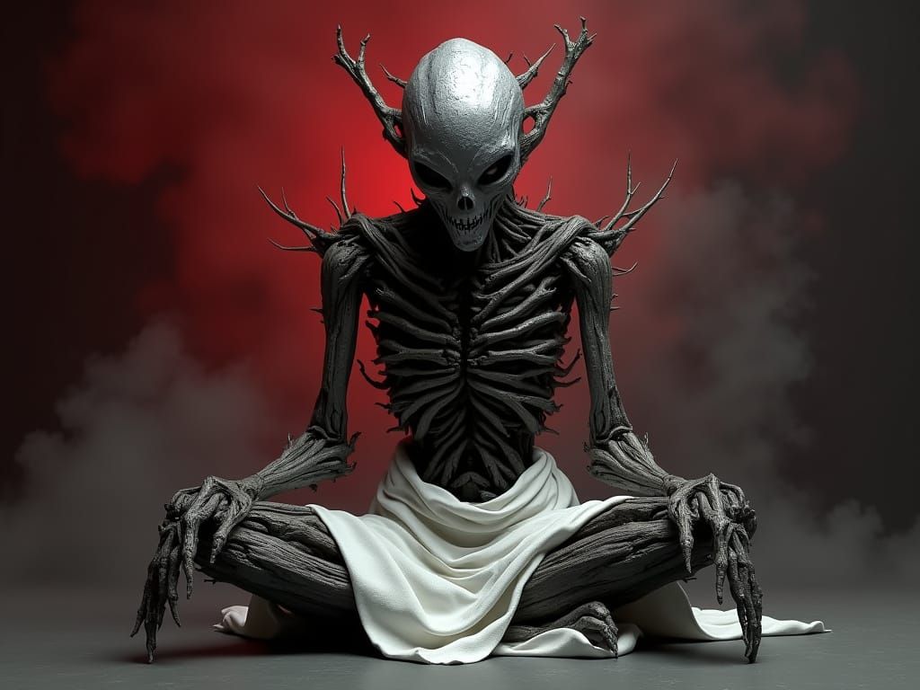 Melancholic Branch Figure with Metallic Mask