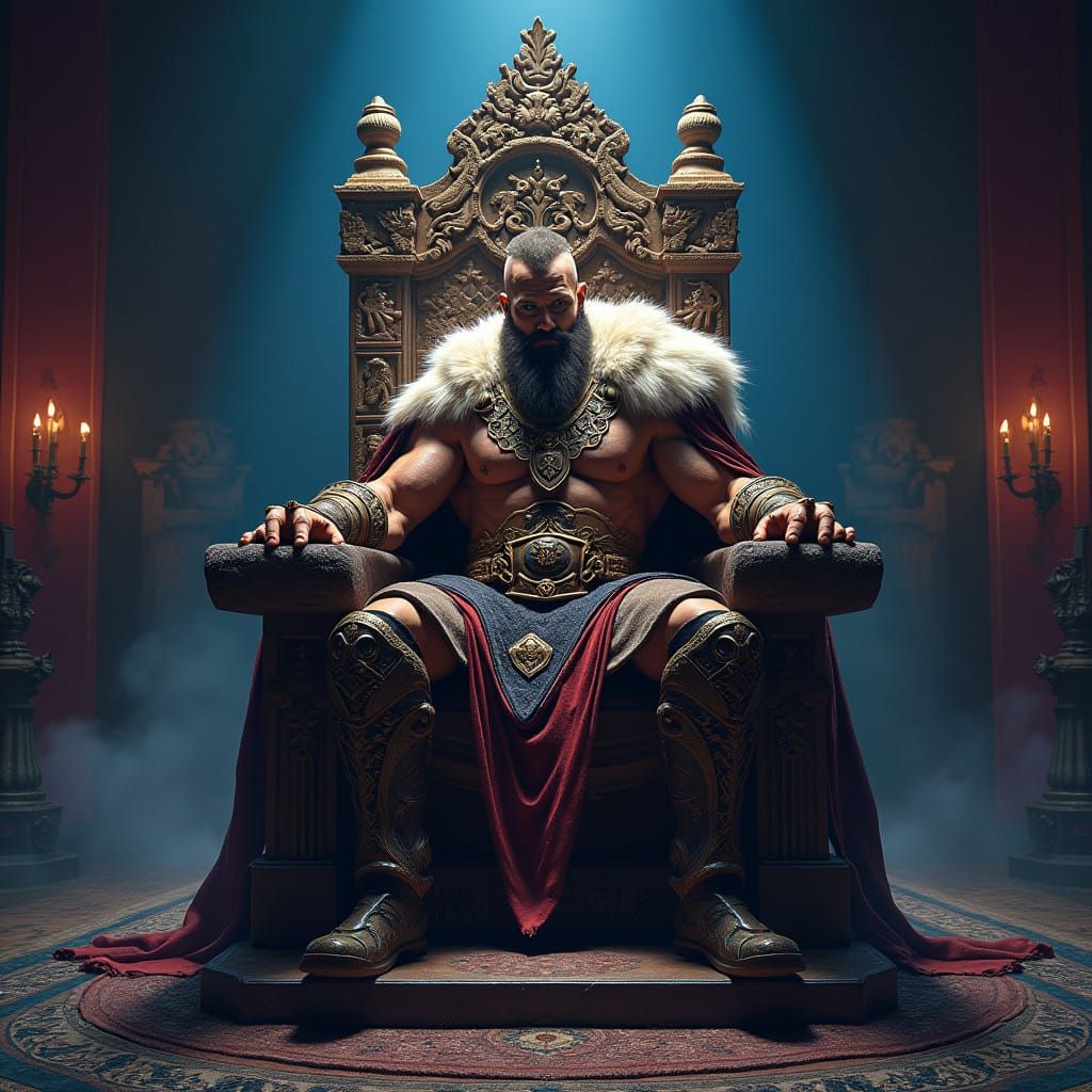 Regal Barbarian King on Ancient Throne