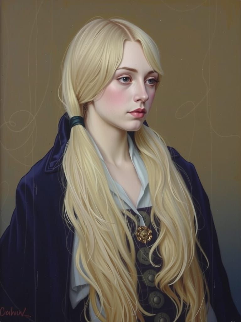 Elegant Pale Blonde Woman in Classical Realist Style