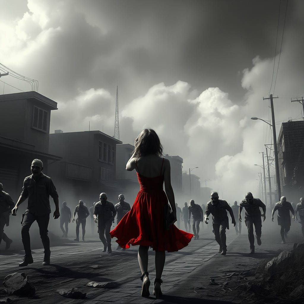 Post-Apocalyptic Cityscape with Zombies and Lone Survivor