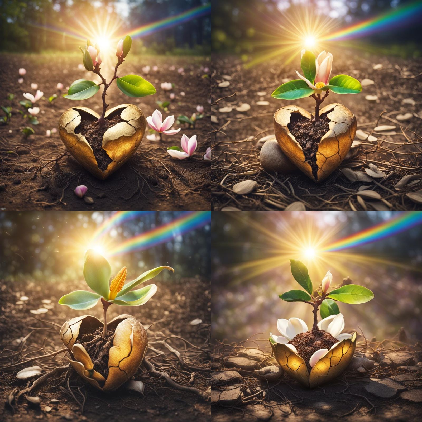 Magnolia Flower Blooming in Cracked Seed Pod