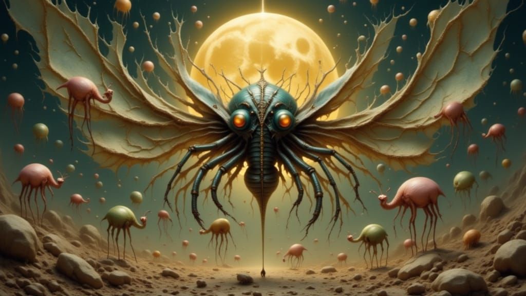 Insect Reptile Hybrids Under Golden Moon