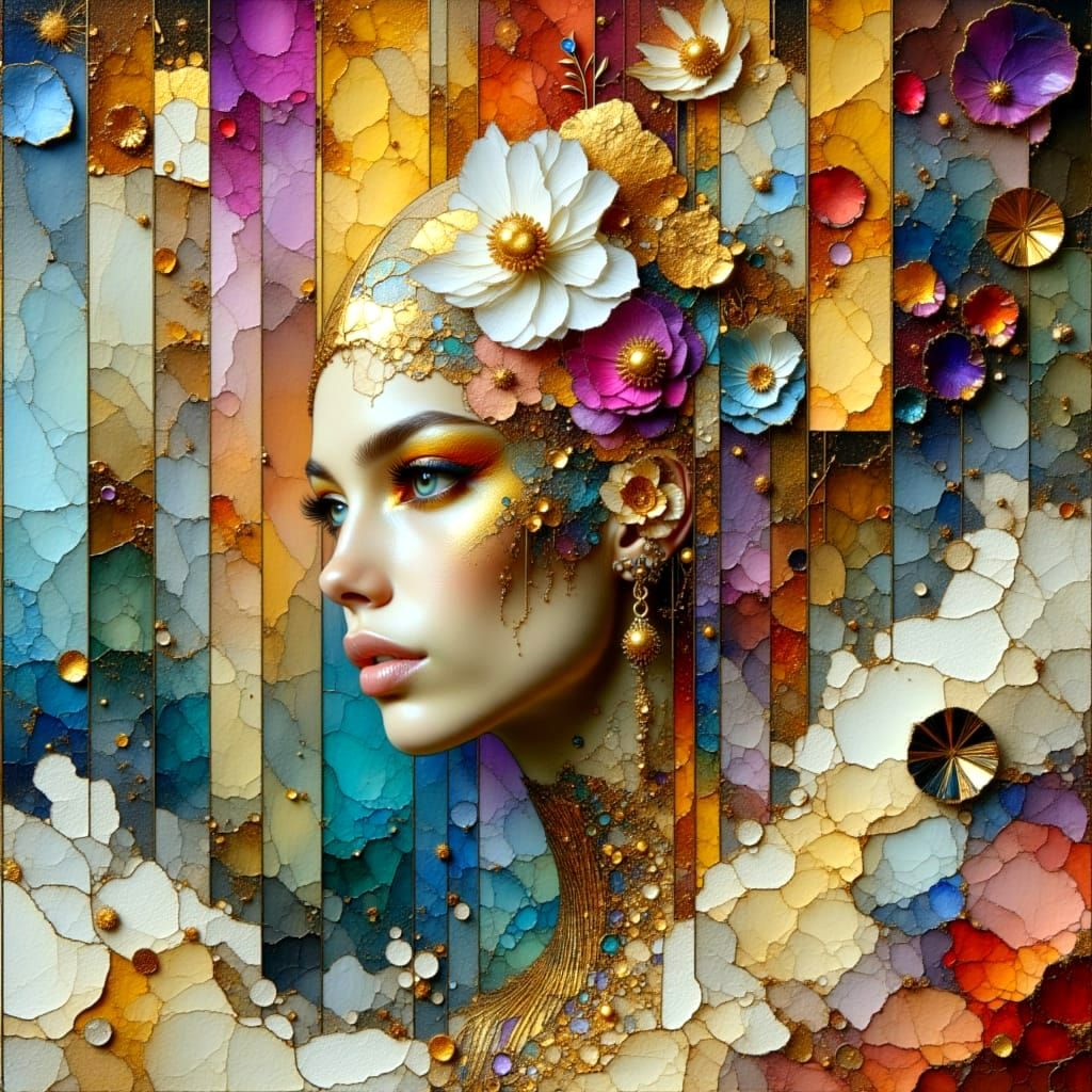 Surreal Triptych of Dreamlike Worlds in Metallic Style