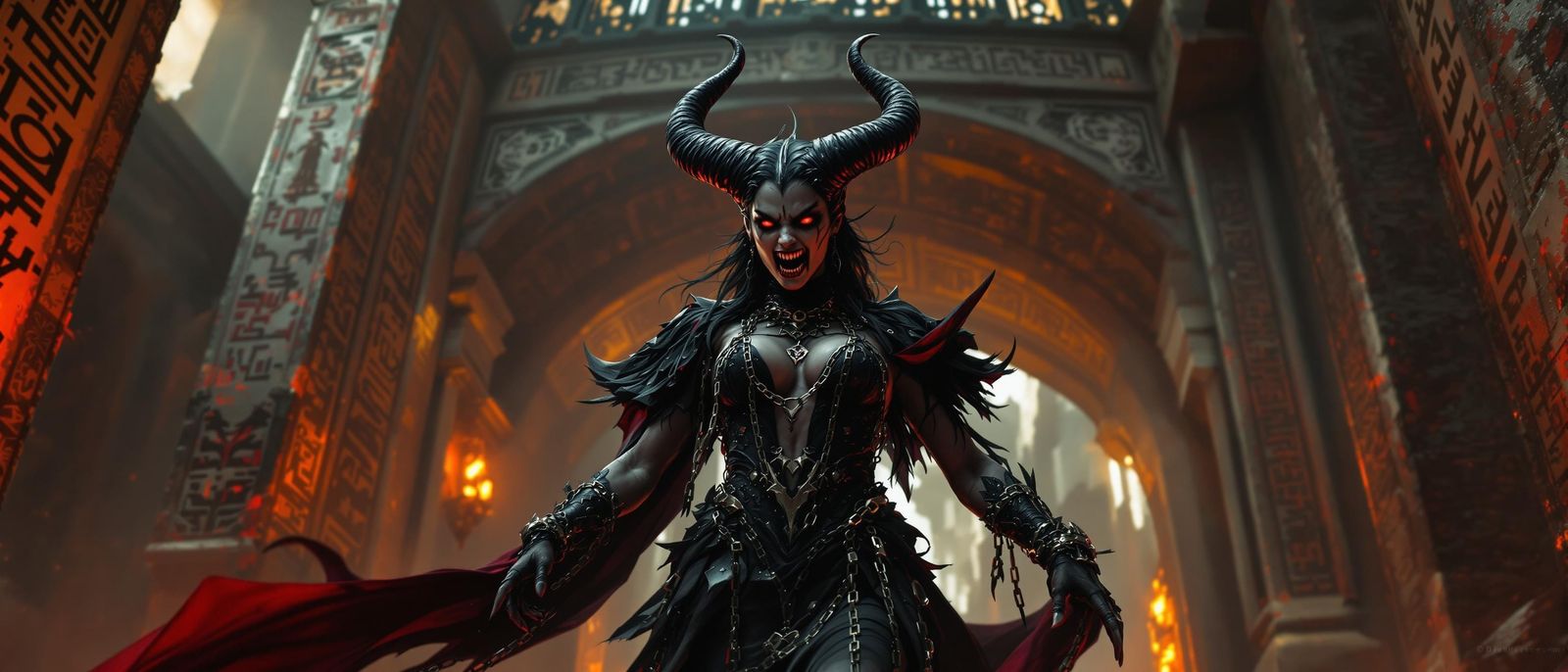 Mother of Darkness Emerges Beneath Gothic Bridge in Fiery Sp...