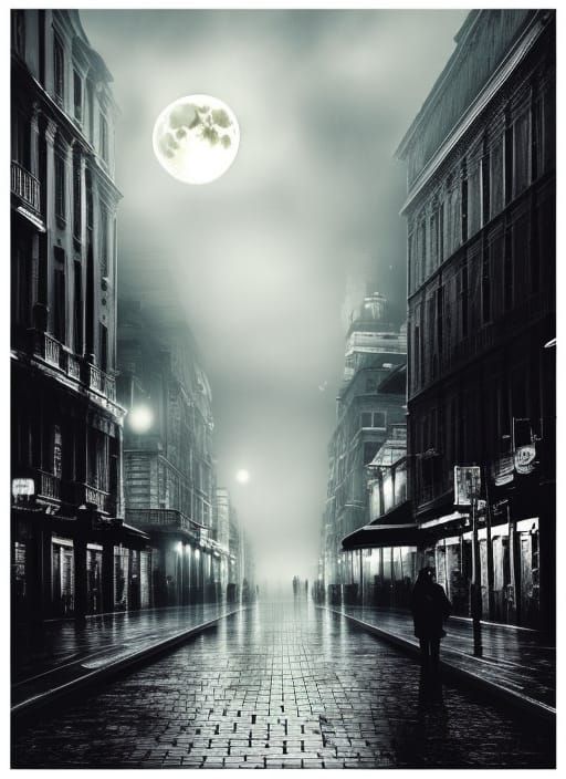 Moonlit Noir Cityscape with Reflections