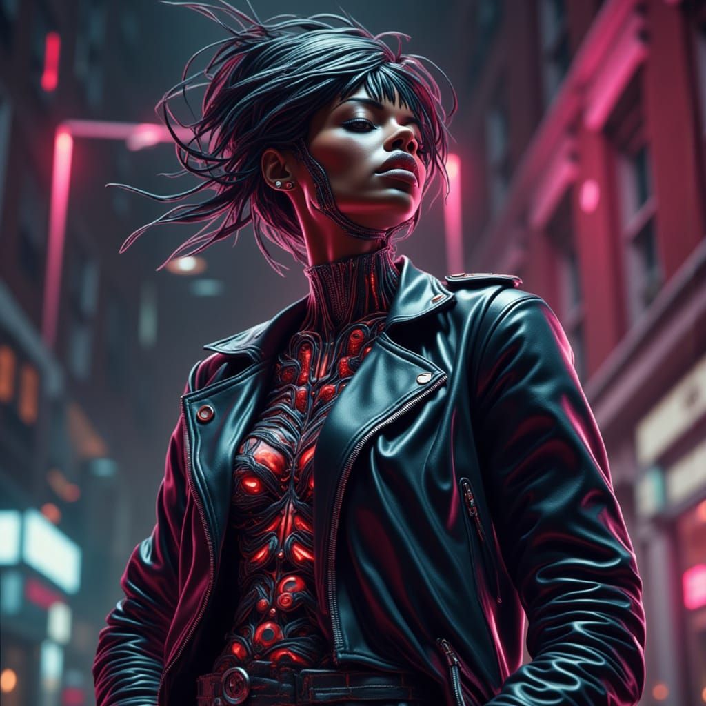 Cyberpunk Portrait: Half Human, Half Robot in 8k
