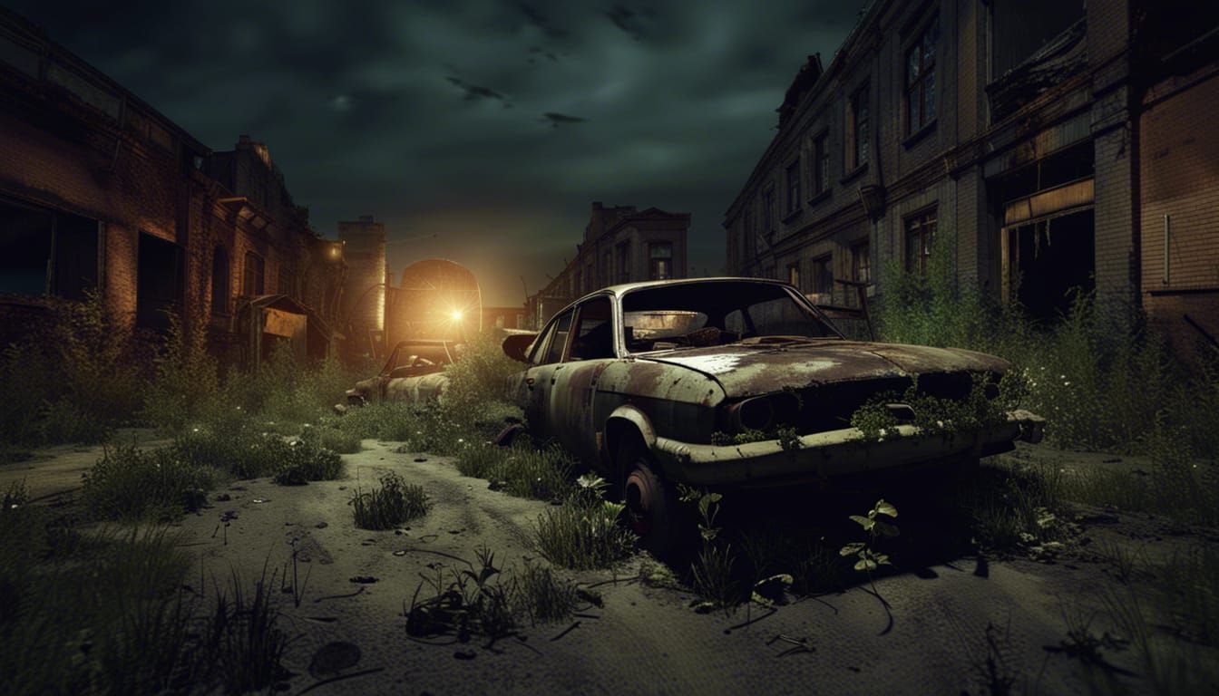 Post-Apocalyptic Ruined Street with Mutant Rat King