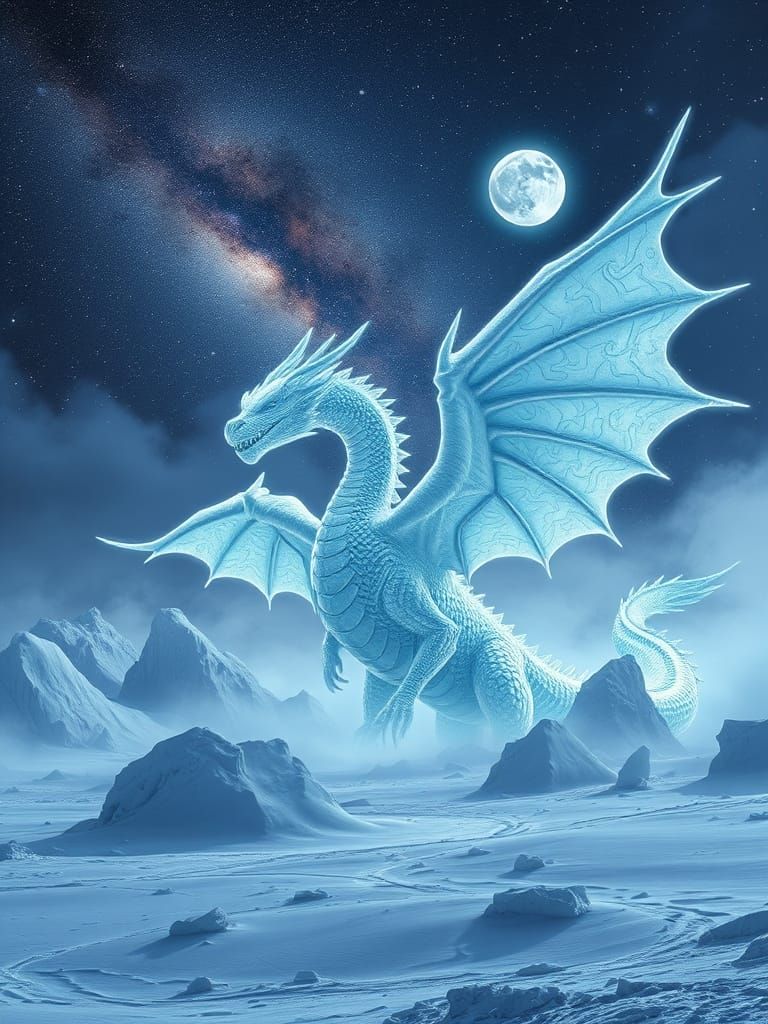 Ethereal Ice Dragon Soars Amidst Arctic Storm in Hyperrealis...
