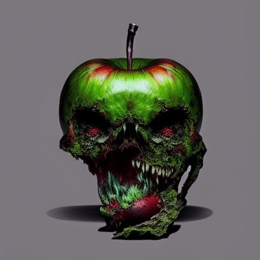 Hyperrealistic Zombie Apple Core on Horror Night Road