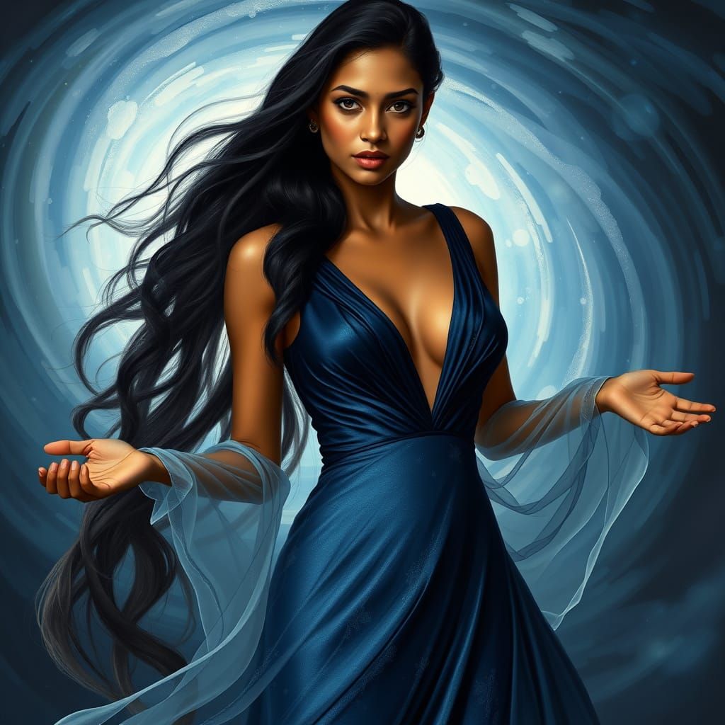 Ethereal Portrait of Tamil Woman in Flowing Gown