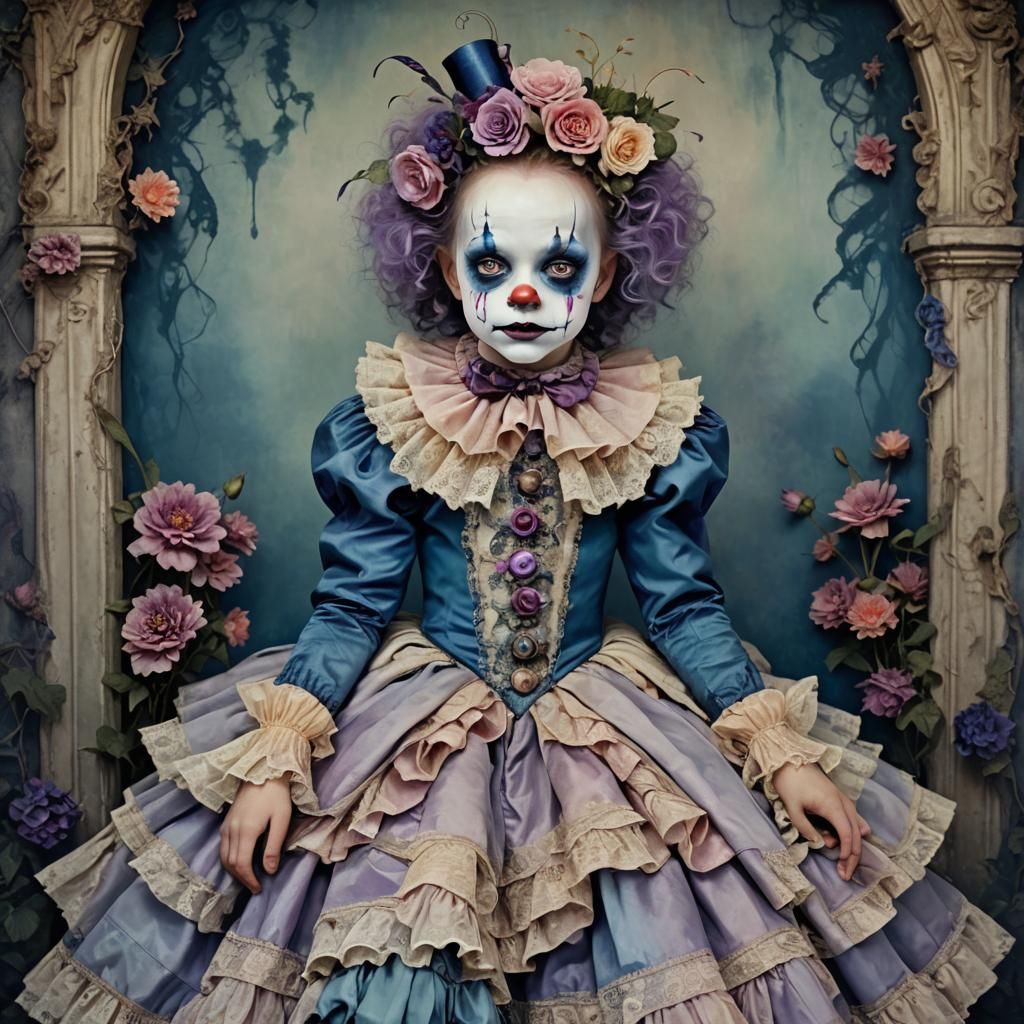 Ethereally pale, yet unsettling child in an elegant, antique...