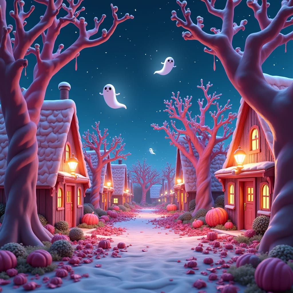 Sugary Halloween Town: A Hyperrealistic Digital Illustration