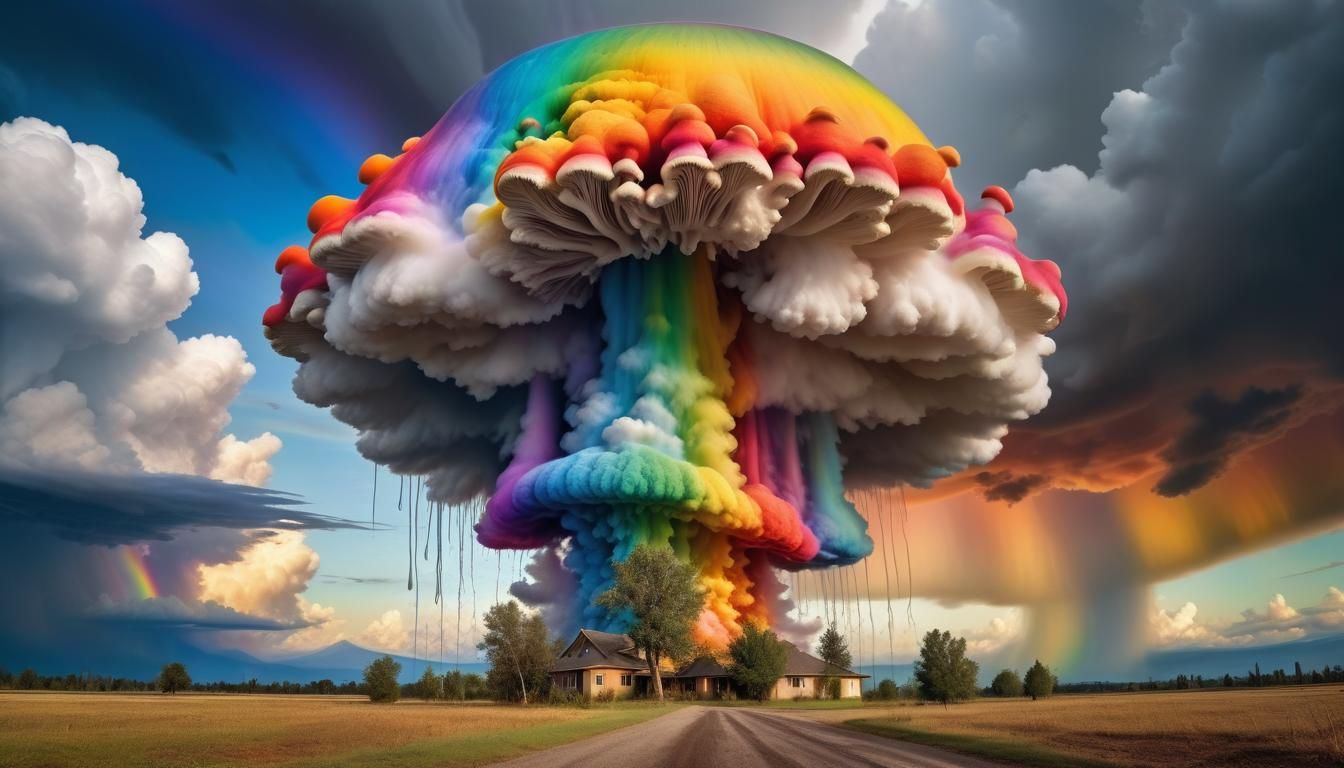 Surreal Rainbow Mushroom Cloud in Dali Style