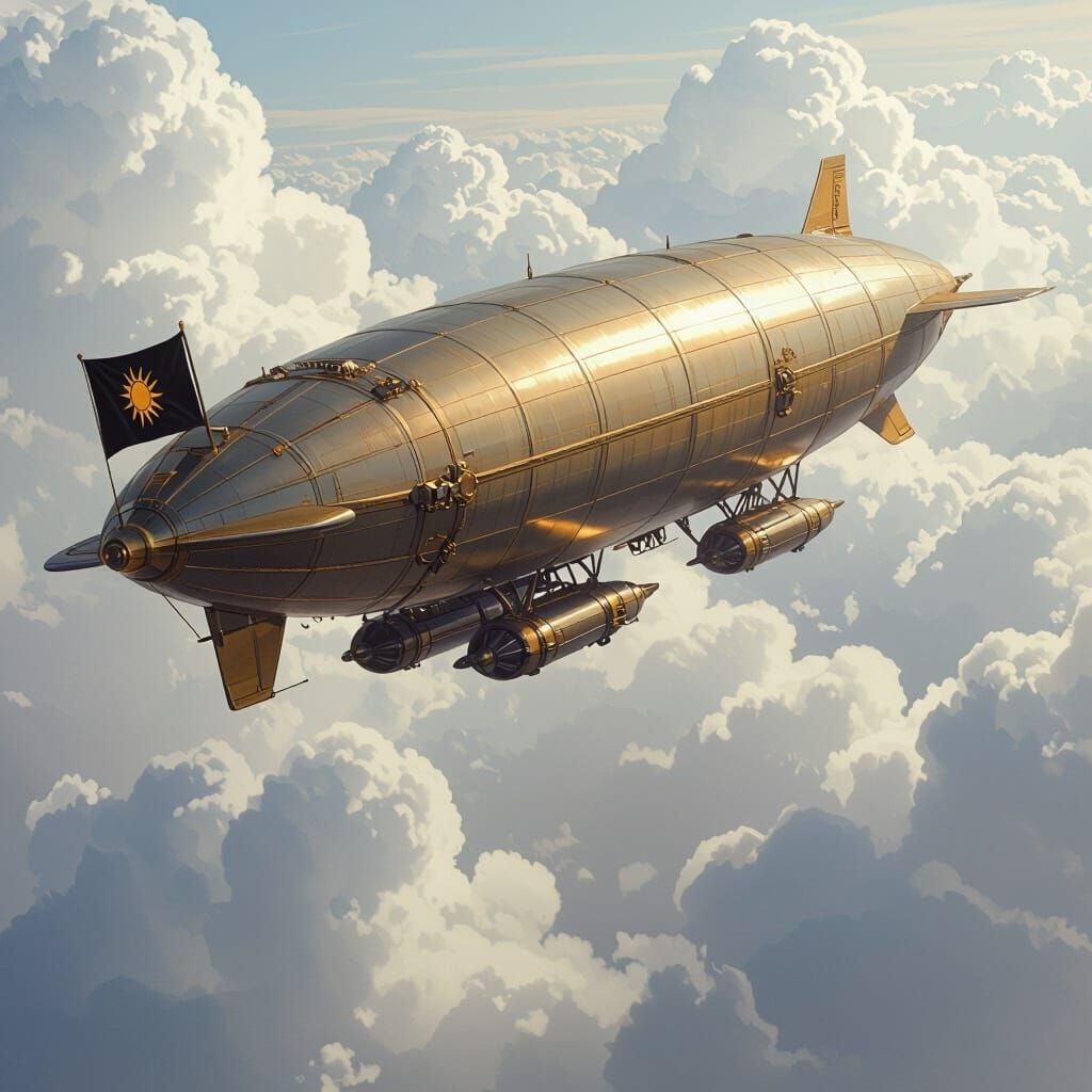 Airship Albatross Soars Through Clouds in Steampunk Style