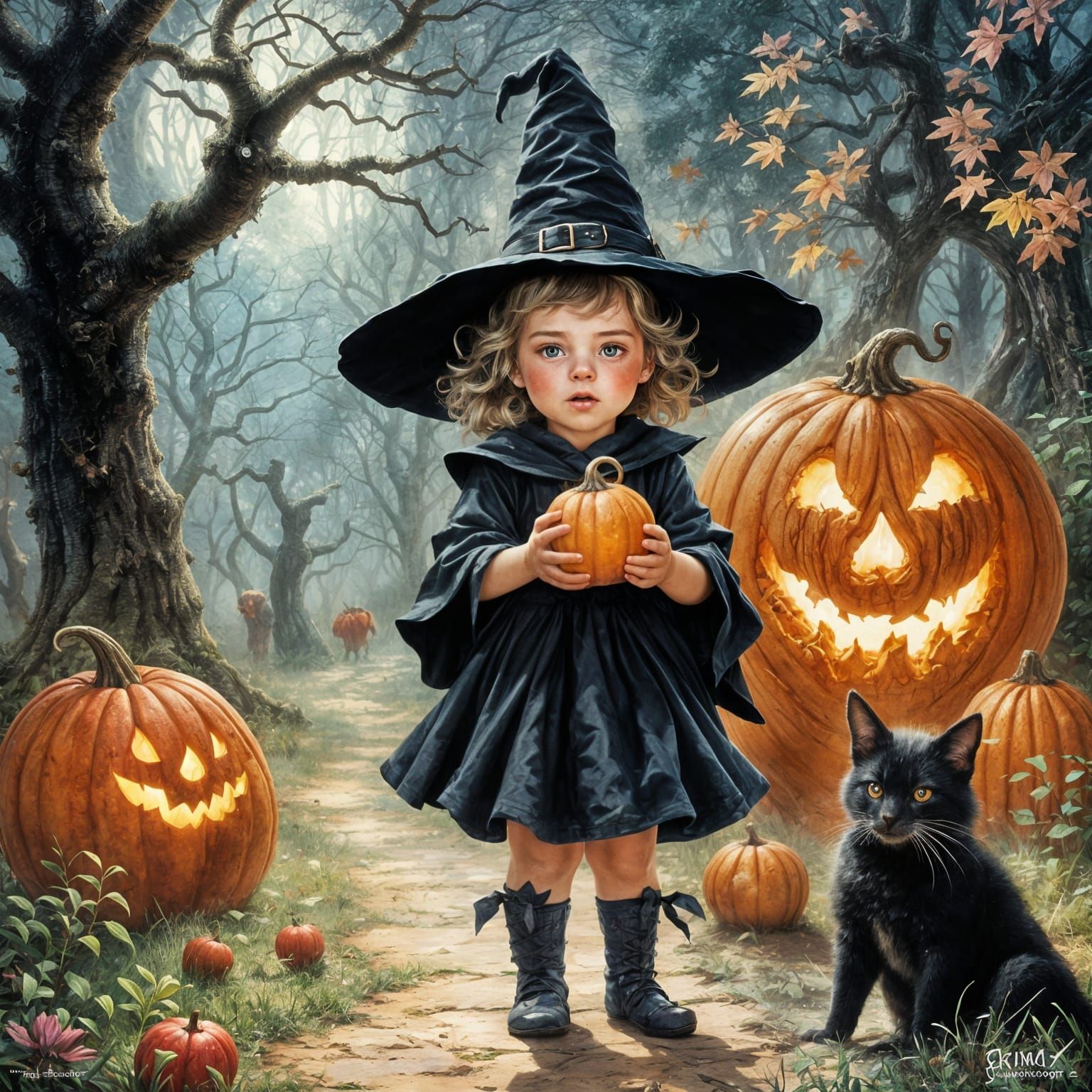 Cute Baby Witch in Ethereal Fantasy Style