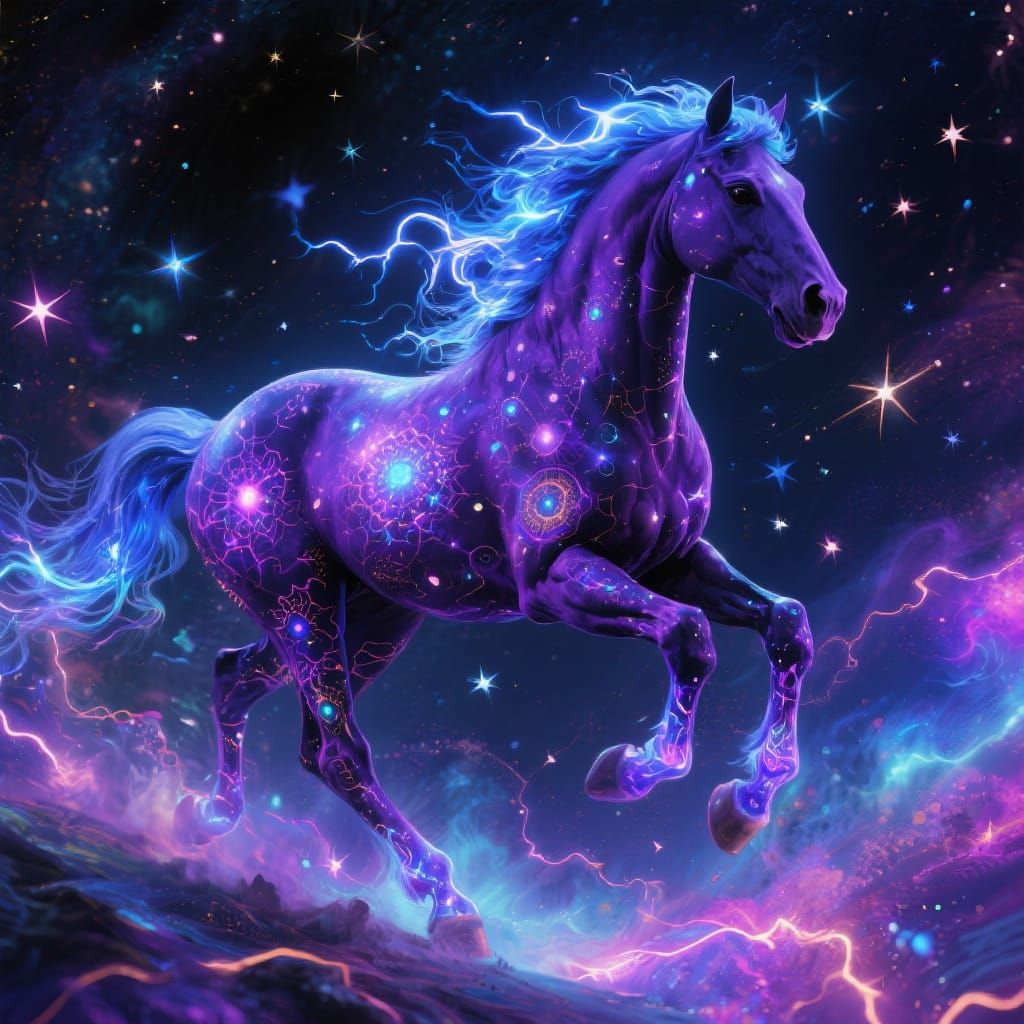 Majestic Galactic Horse Galloping Through Starry Sky