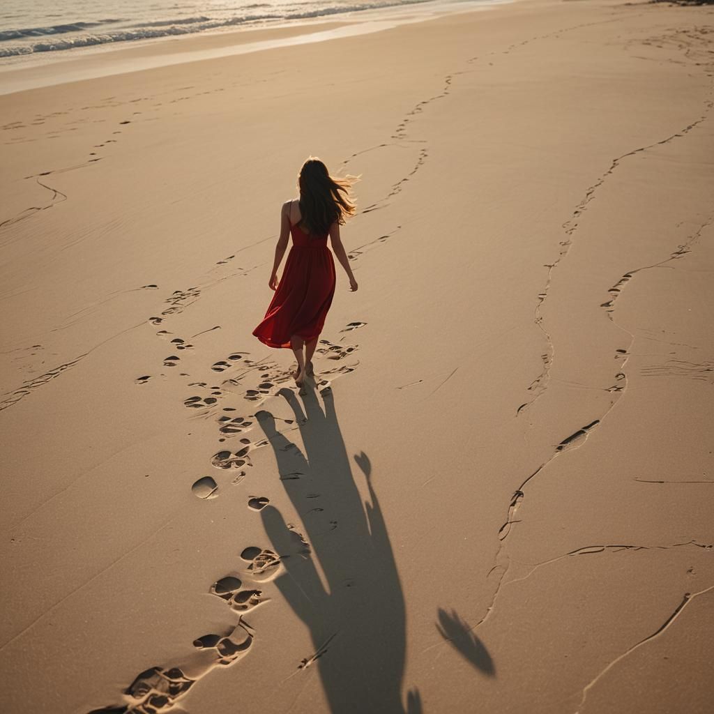 Teen Girl Walking on Beach at Sunset