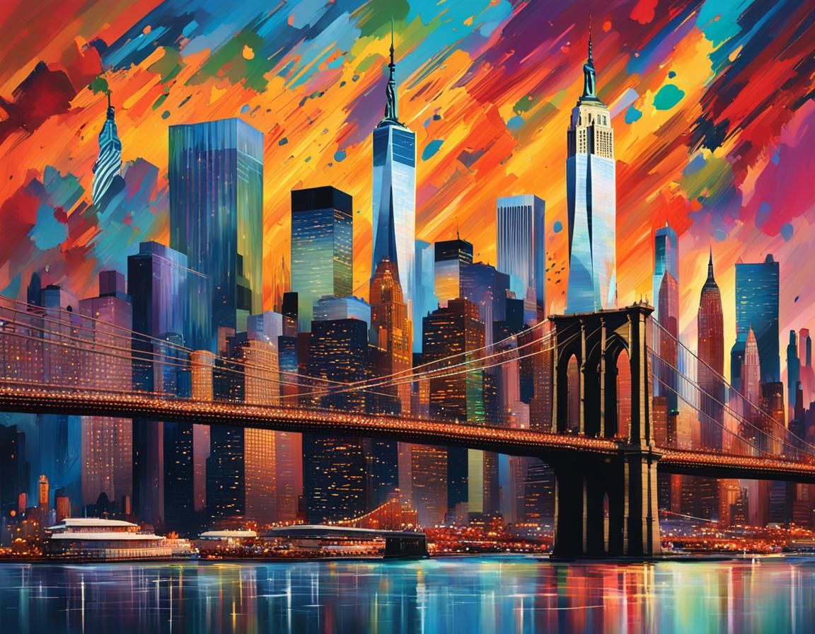 Colorful Hyperrealistic New York Skyline Splash Art