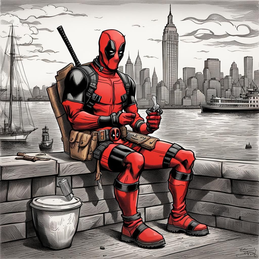 Deadpool Eats Chimichanga in Tenniel Style