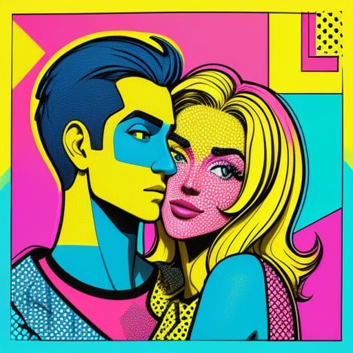 Love Portrait in Vibrant Sunset Frame with Neon Hearts