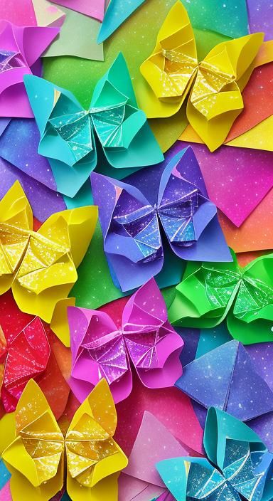 Rainbow Galaxy Butterflies in Origami Style