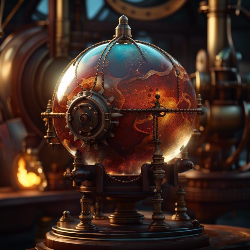 Steampunk Pirate Cannon Fires Glass Sphere: Fantasy Art