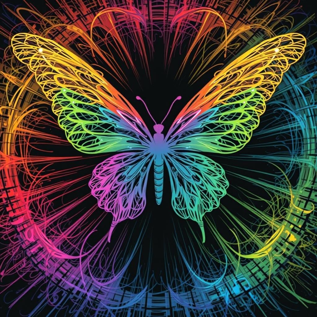 Abstract Rainbow Butterfly Wing Scribble Art