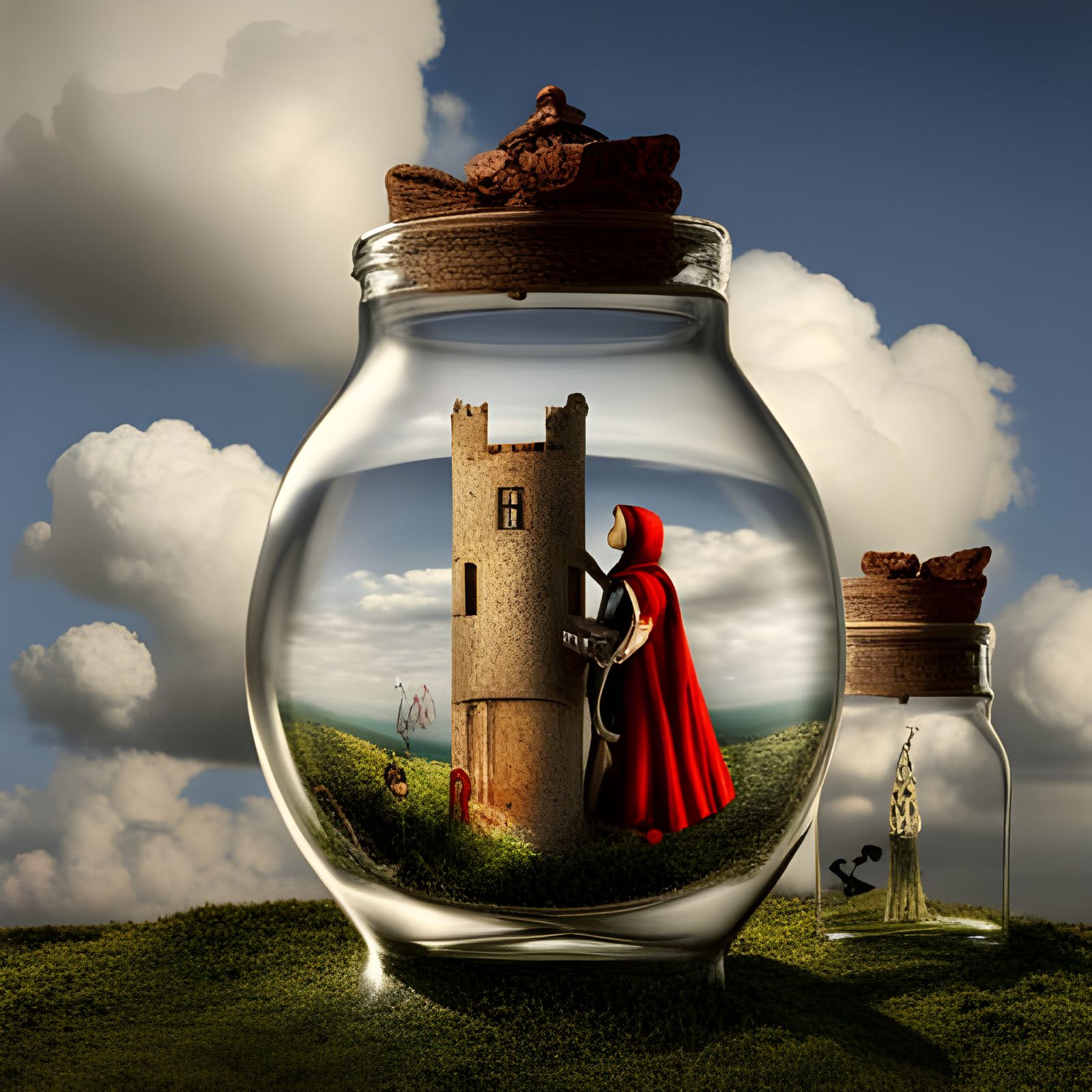 Fairytale Scene in a Bottle: Surreal Digital Collage