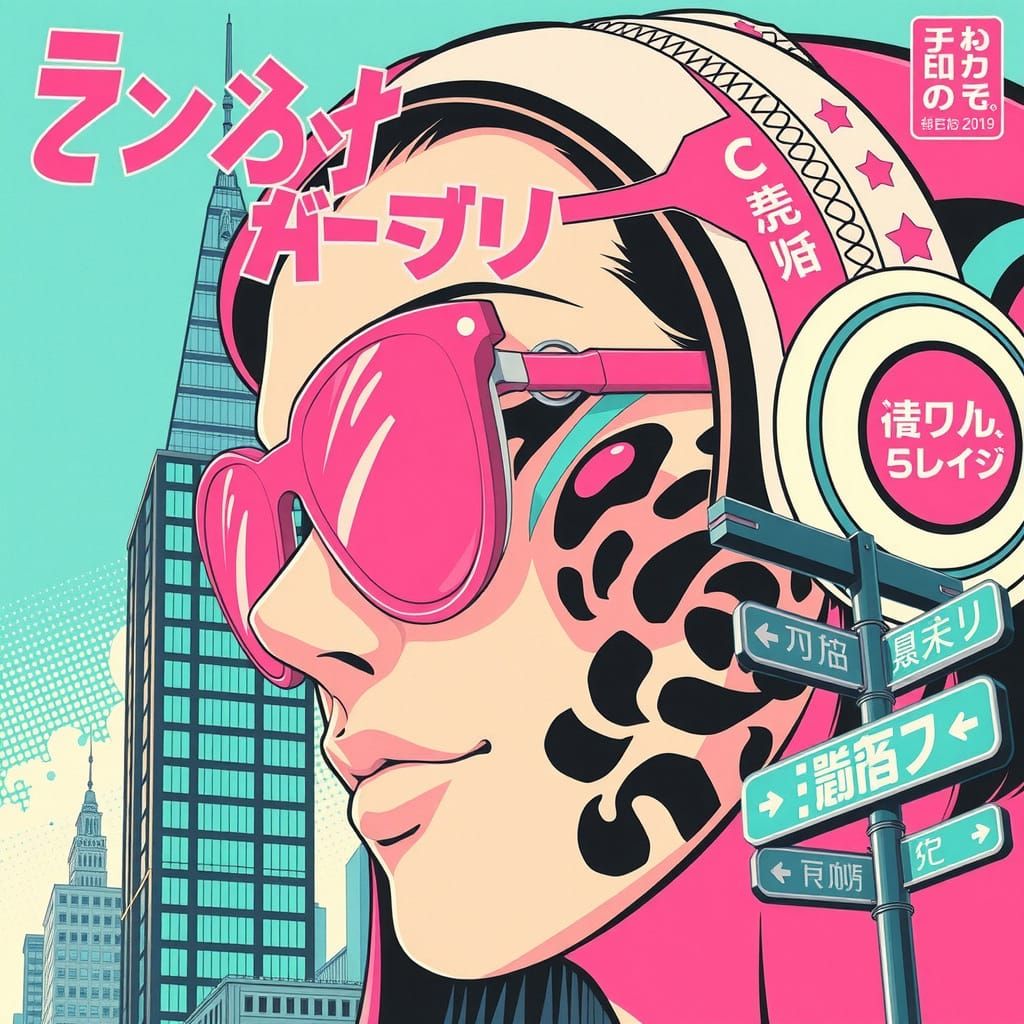 Retro-Futuristic Japanese Sunglasses Advertisement Poster