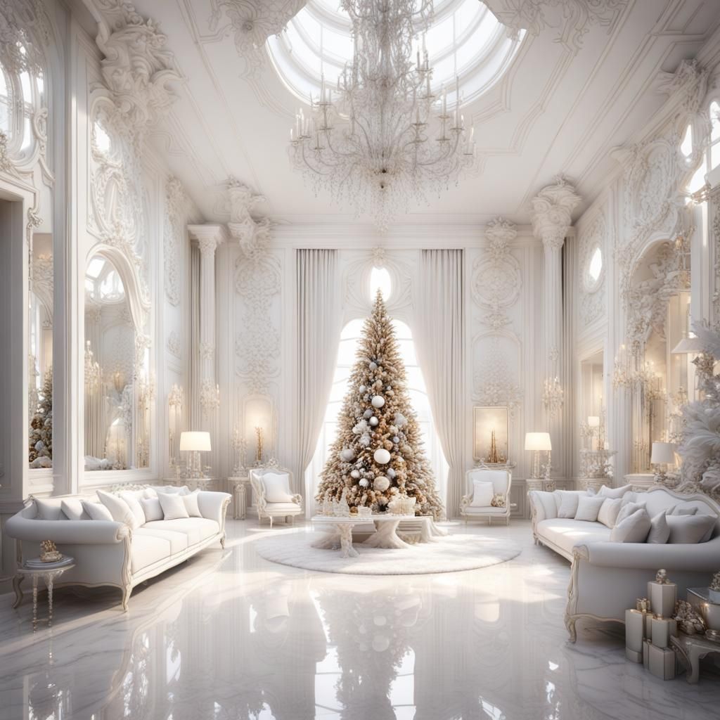Luxury White Christmas Villa Interior in Detailed Matte Pain...