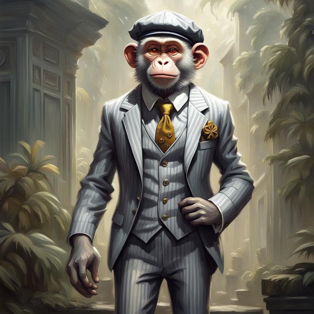 Monkey wearing a suit and a flat cap using preset Oil Painti...