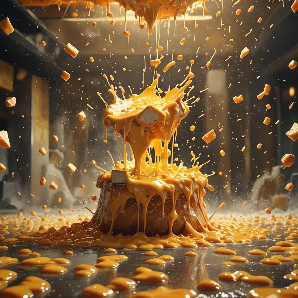 Cheese Tank Explosion in Digital Art Style