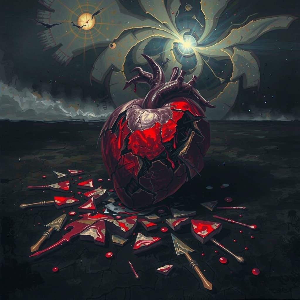 Gothic Horror Shattered Heart with Chiaroscuro Lighting