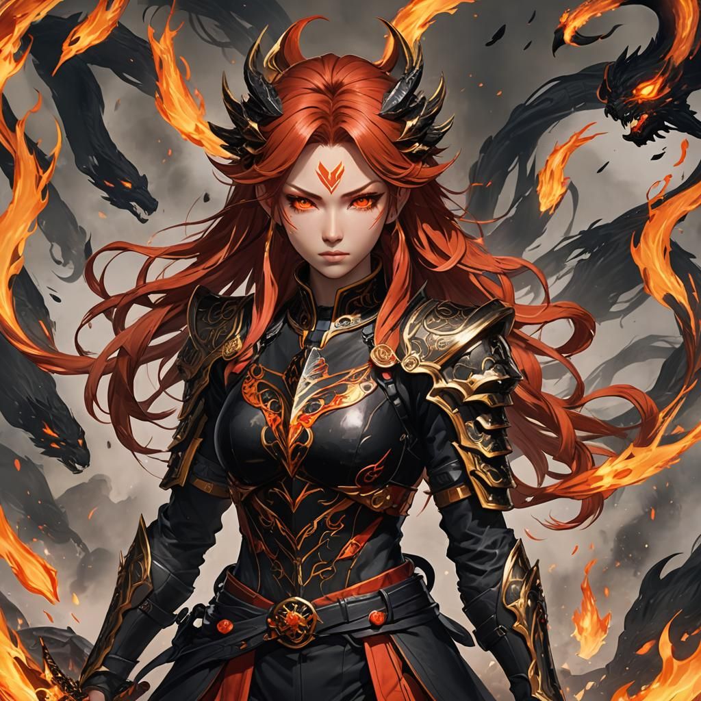 Ember Warrior in Obsidian Armor: 3D Anime Art