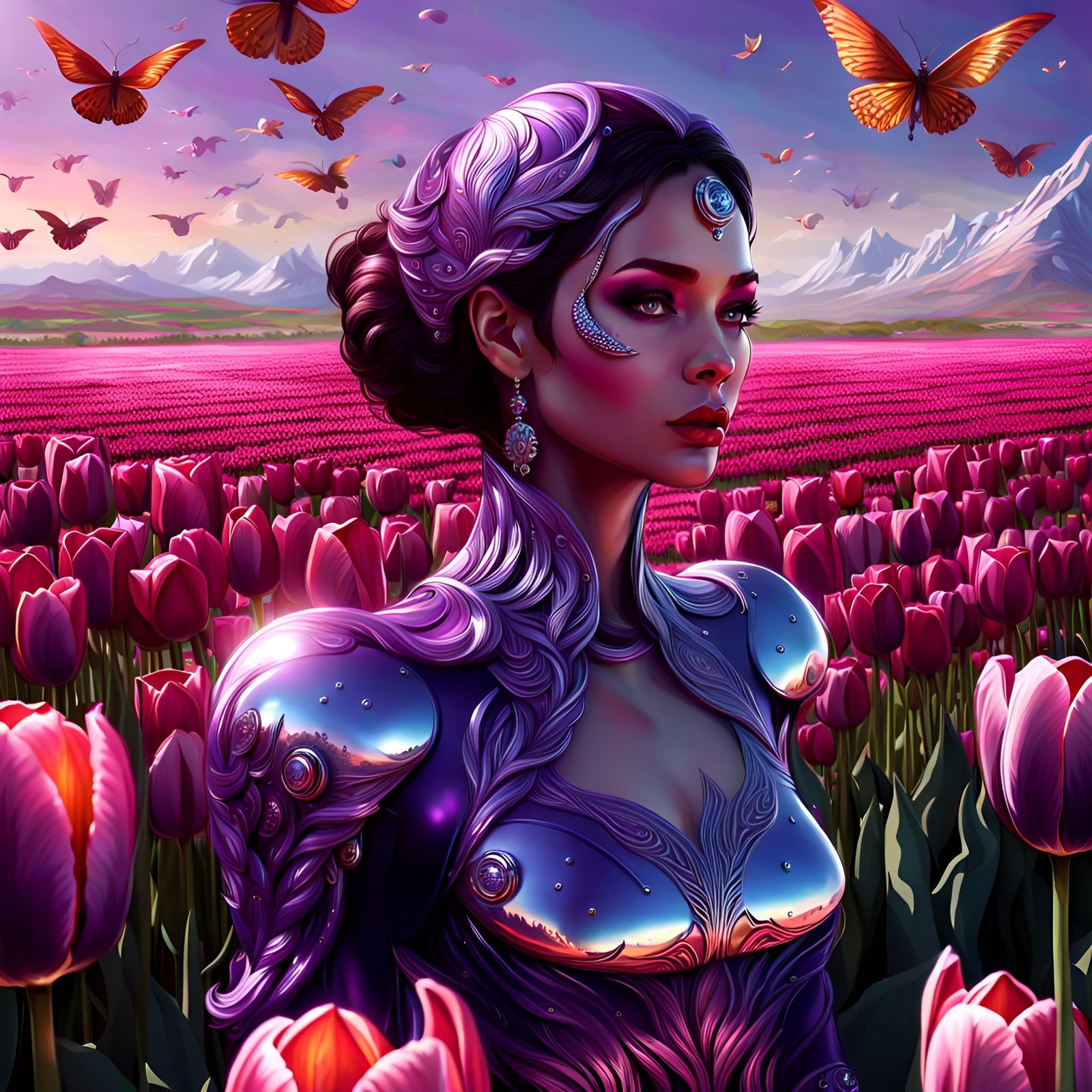 Futuristic Woman and Drones in Hyperrealistic Steampunk Styl...