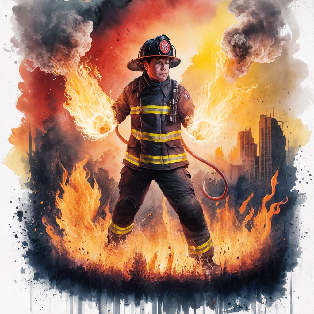 X-Men Pyro fighting a raging fire as a firefighter