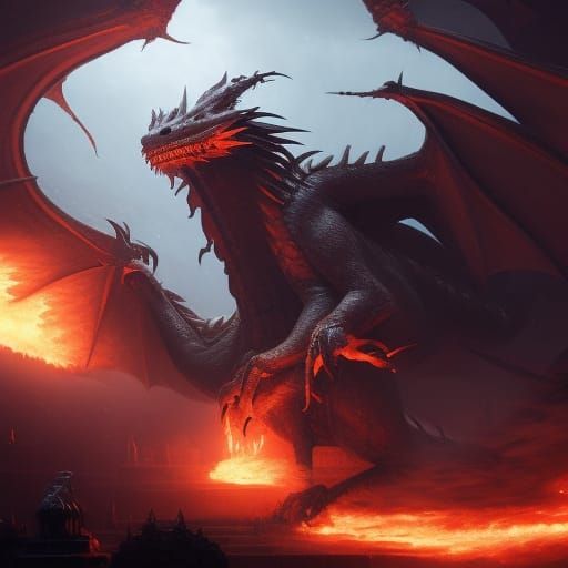 Fiery Dragon in Dark Fantasy Style