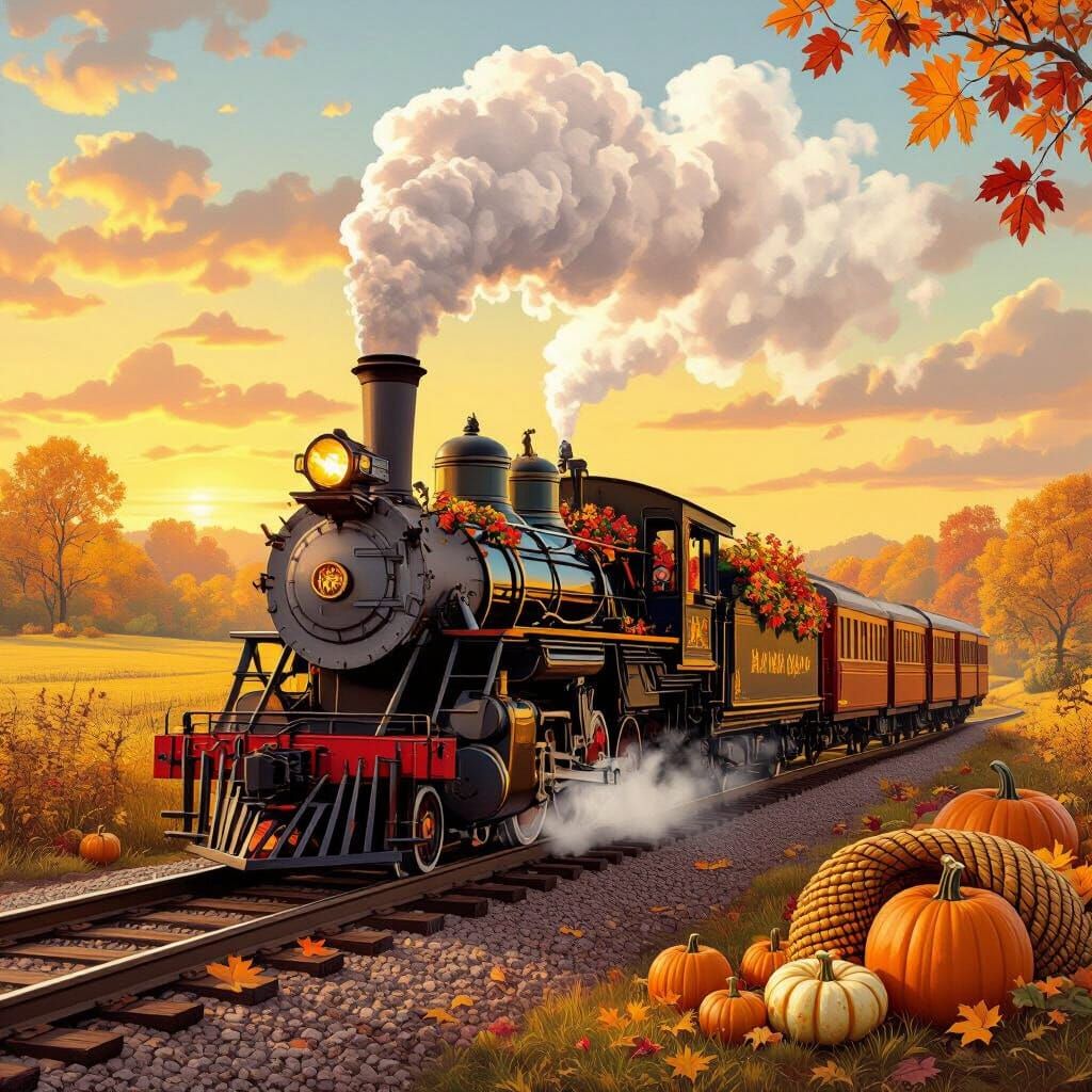 Vintage Thanksgiving Train in Golden Hour Light